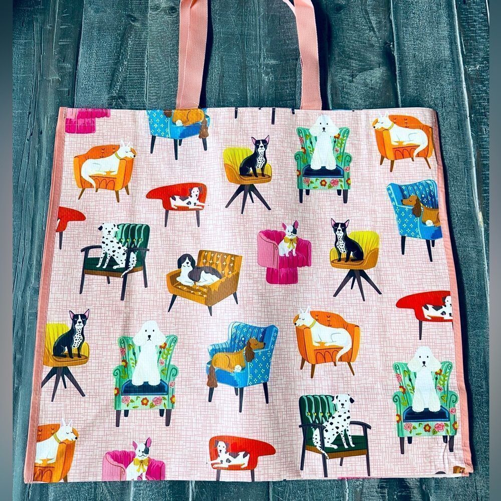 Reusable Shopping Tote Bag Sofa Chair Napping Dogs